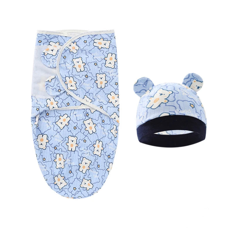 Baby Blanket & Hat Set | Soft Cotton Newborn Swaddle Wrap