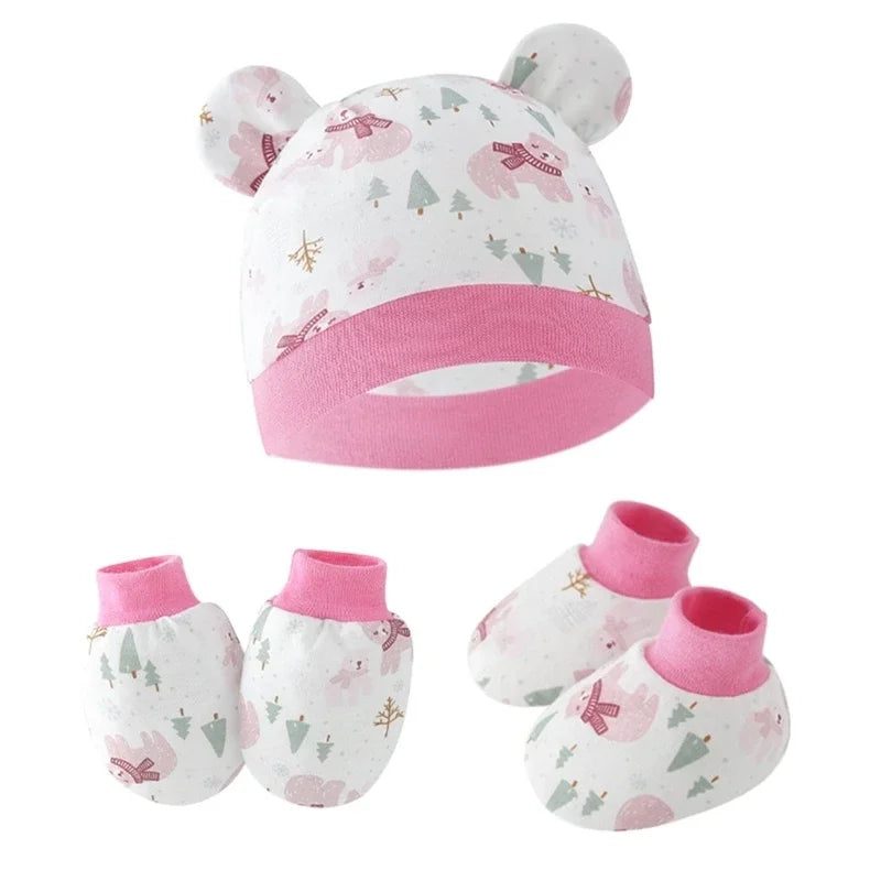 Baby Hat, Anti-Scratch Gloves & Socks Set | Newborn Essentials 0-6 Months