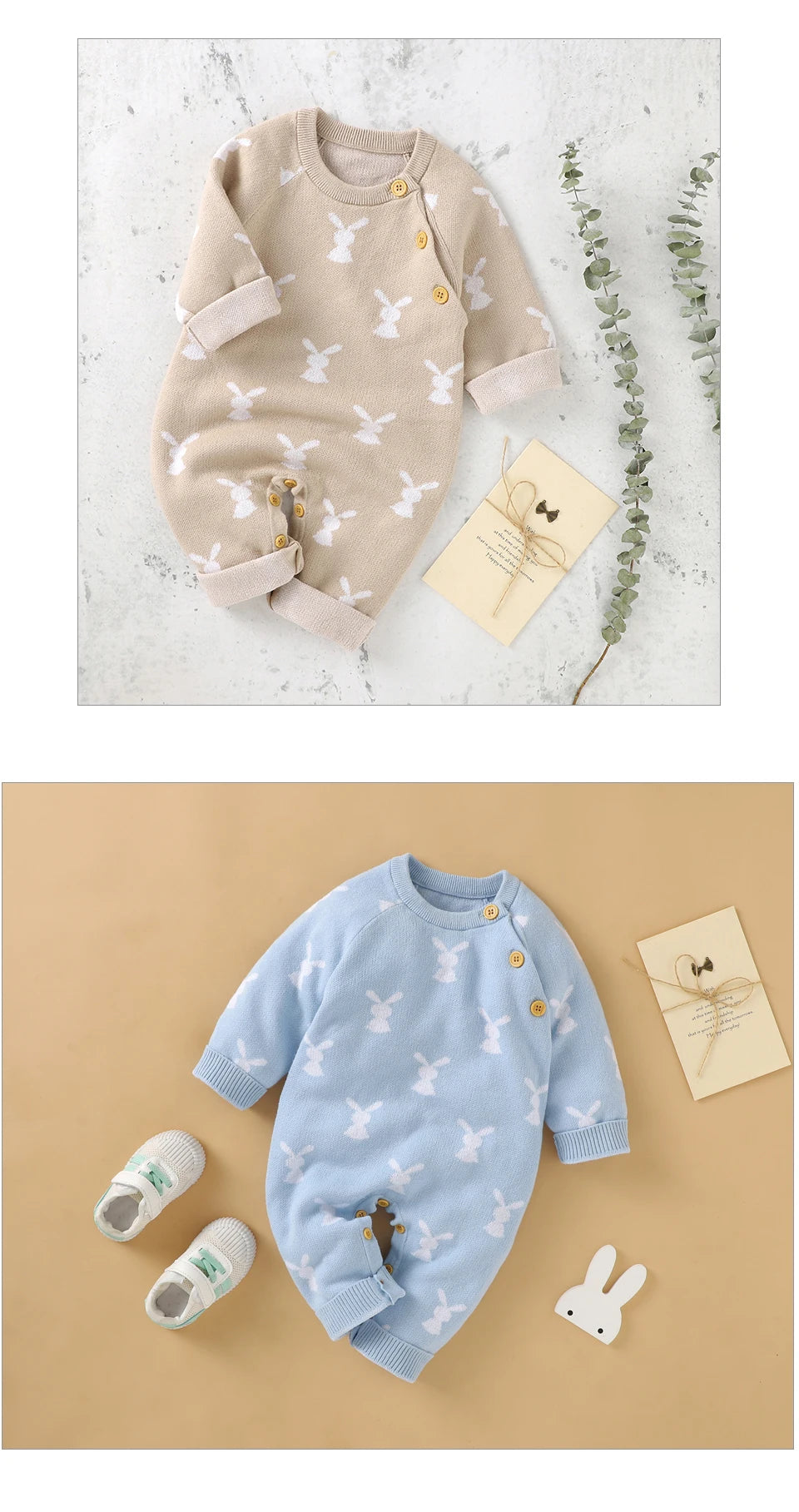 Baby Easter Rabbit Knit Romper — Long Sleeve Cotton Unisex