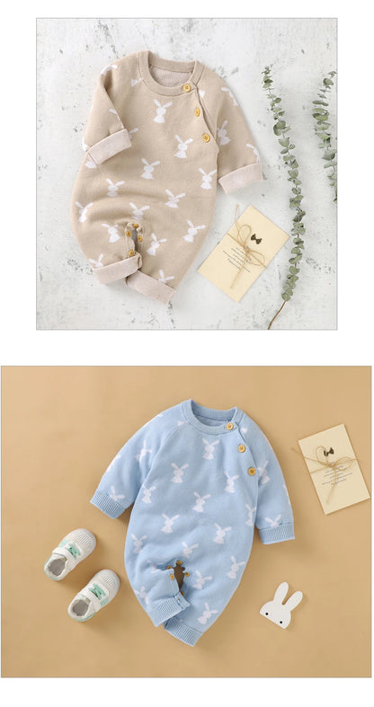 Baby Easter Rabbit Knit Romper — Long Sleeve Cotton Unisex