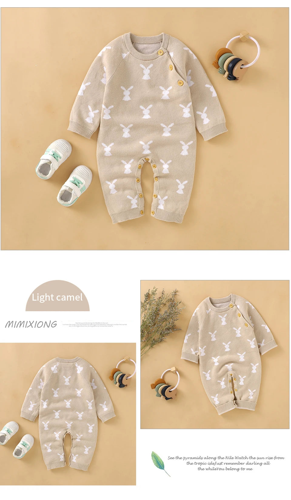 Baby Easter Rabbit Knit Romper — Long Sleeve Cotton Unisex