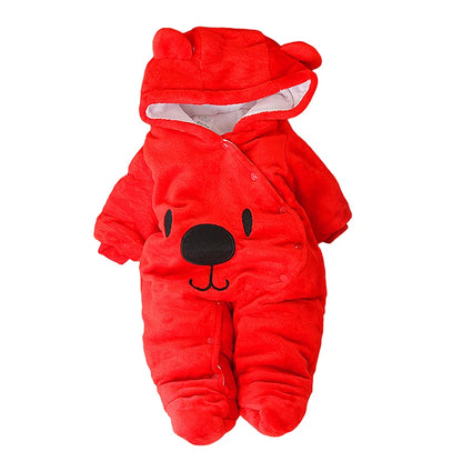 Baby Hooded Fleece Snowsuit | Snap-Up Footie Romper Winter Jumpsuit 0-12 Months