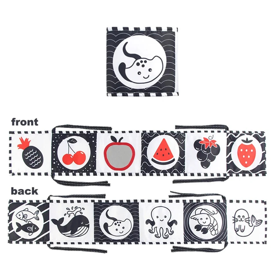 High Contrast Sensory Cloth Book for Babies | Black & White Montessori Newborn Toy
