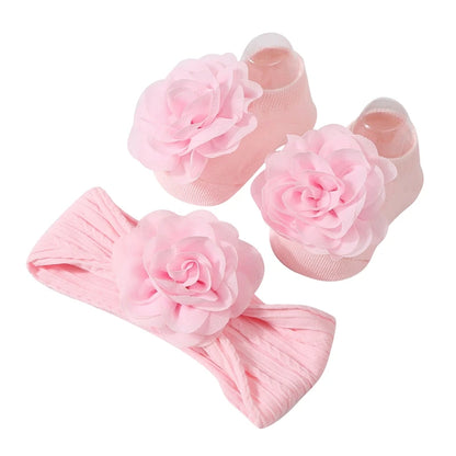 Baby Girl Flower Socks & Headband Set | Soft Knitted 2-Piece 0-12 Months
