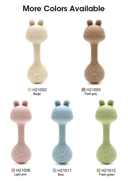 Baby Bunny Silicone Rattle Teether | Easy-Grip Dumbbell Toy for Infants