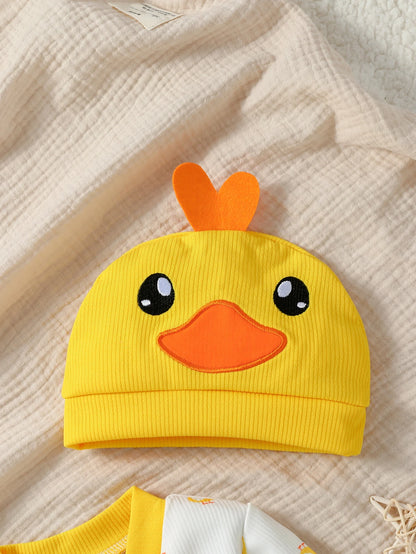 Baby Duck Zipper Jumpsuit & Hat Set