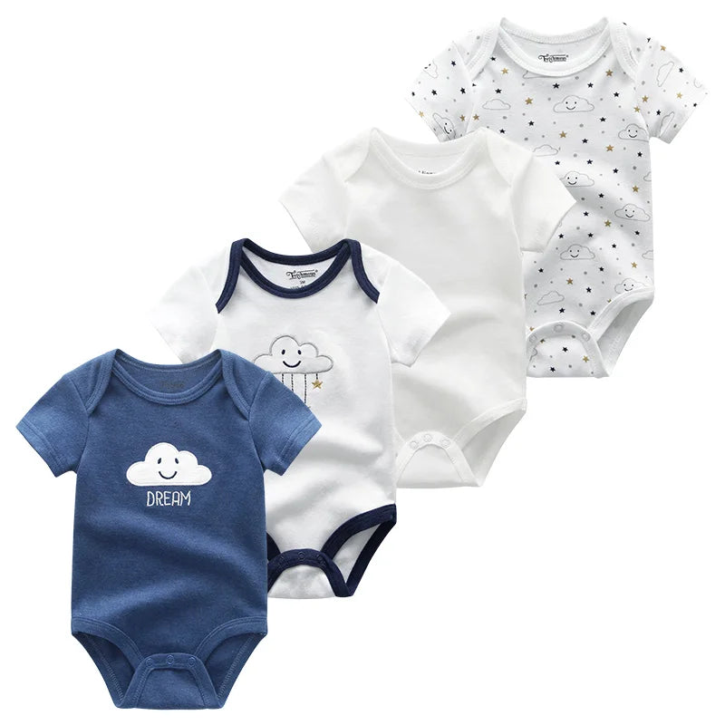 Baby Cartoon Cotton Romper 4-Piece Set | Short Sleeve Newborn Bodysuit 3-12 Months