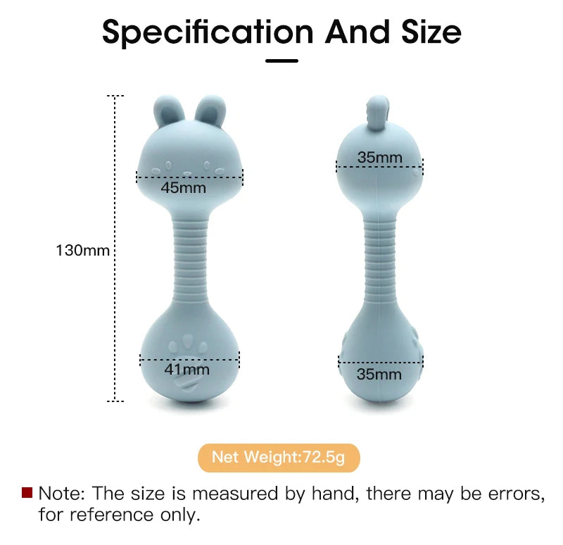 Baby Bunny Silicone Rattle Teether | Easy-Grip Dumbbell Toy for Infants