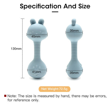 Baby Bunny Silicone Rattle Teether | Easy-Grip Dumbbell Toy for Infants