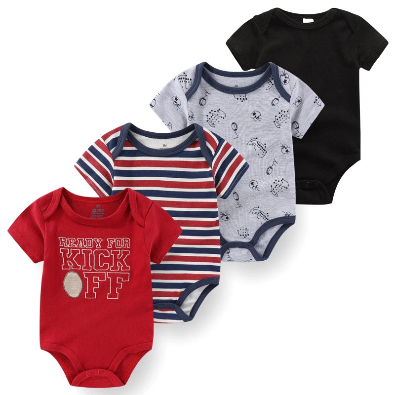 Baby Cartoon Cotton Romper 4-Piece Set | Short Sleeve Newborn Bodysuit 3-12 Months