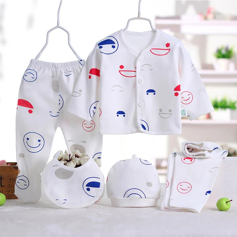 5-Piece Newborn Baby Clothing Set | Cartoon Cotton Tops & Pants 0-3 Months