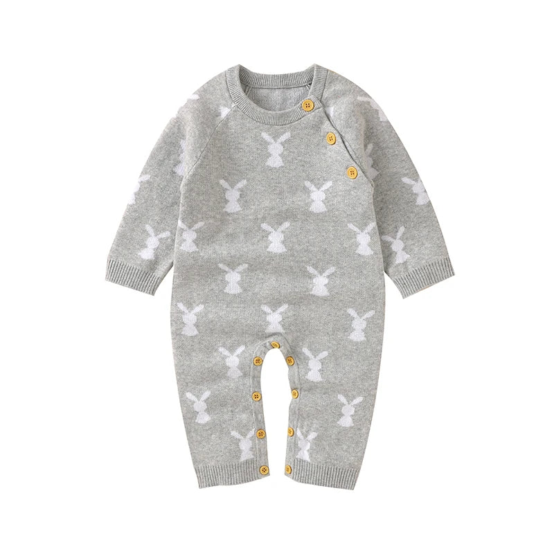 Baby Easter Rabbit Knit Romper — Long Sleeve Cotton Unisex