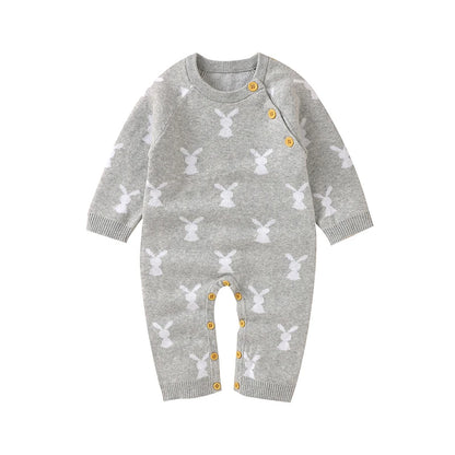 Baby Easter Rabbit Knit Romper — Long Sleeve Cotton Unisex