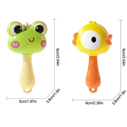 Cartoon Rattle & Sensory Handbell Toy | Chew-Safe Baby Grasp Toy | Frog & Chicken