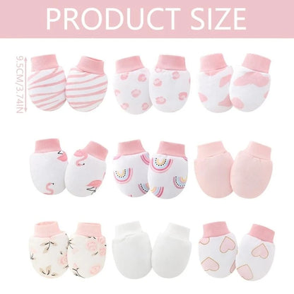 9 Pairs Baby Cotton No-Scratch Mittens | Newborn Hand Mittens Set