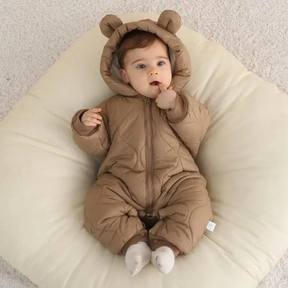 Winter Hooded Baby Romper — Fleece Lined, Warm & Cosy