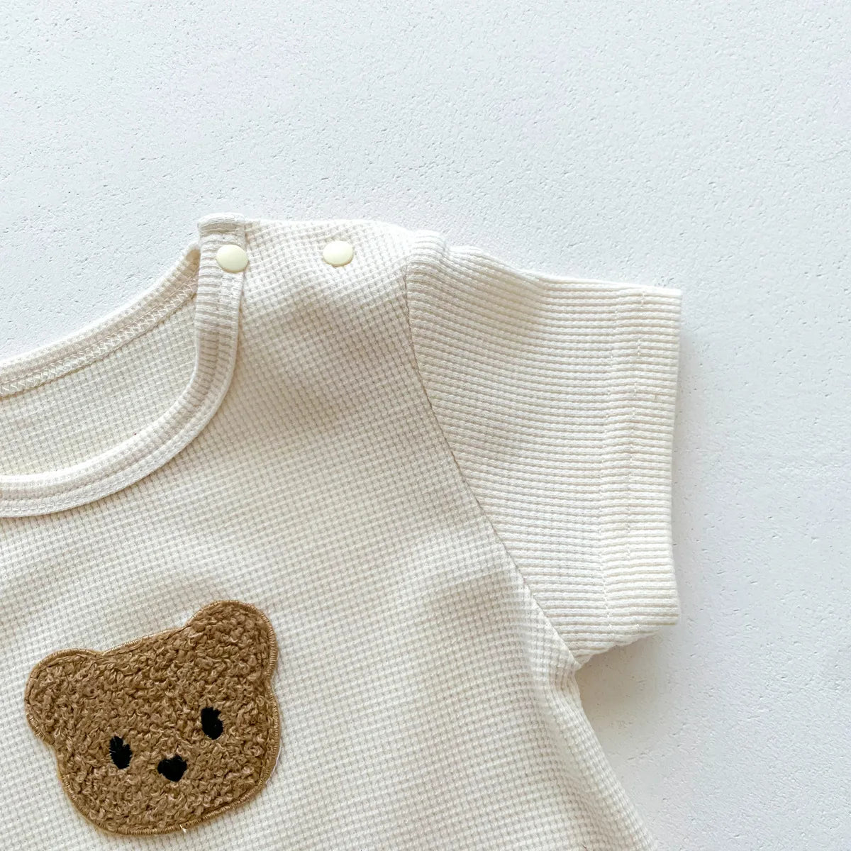 Baby Waffle Bear Romper & Hat Set | Short Sleeve Newborn Jumpsuit 0-24 Months