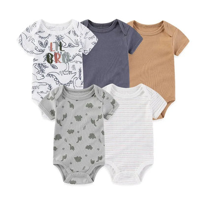 Baby Unisex Cotton Bodysuit 5-Pack | Short Sleeve Cartoon Print 0-12 Months