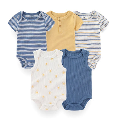 Baby Unisex Cotton Bodysuit 5-Pack | Short Sleeve Cartoon Print 0-12 Months