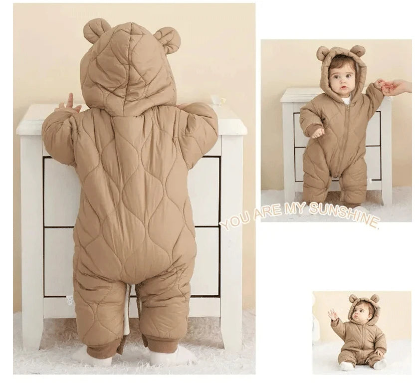Winter Hooded Baby Romper — Fleece Lined, Warm & Cosy