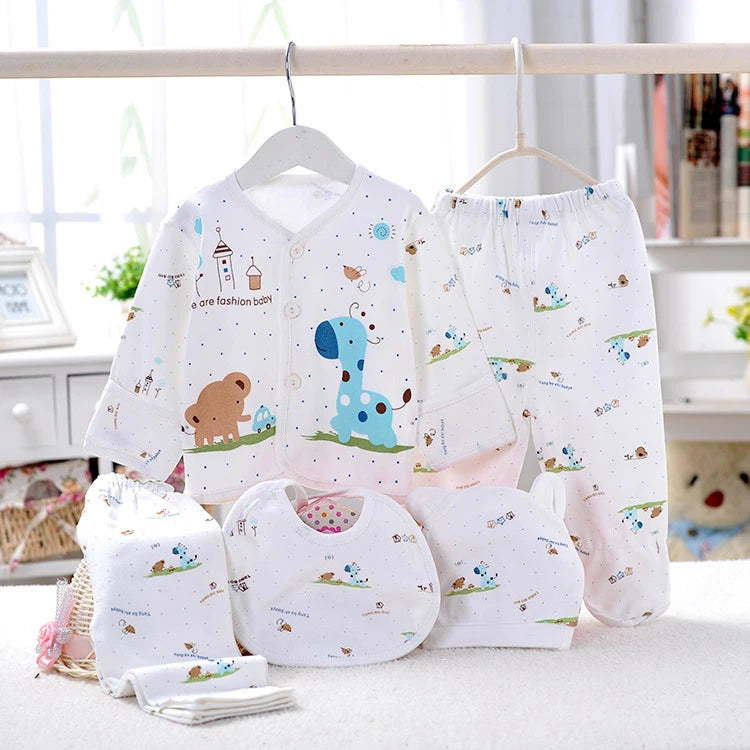 5-Piece Newborn Baby Clothing Set | Cartoon Cotton Tops & Pants 0-3 Months