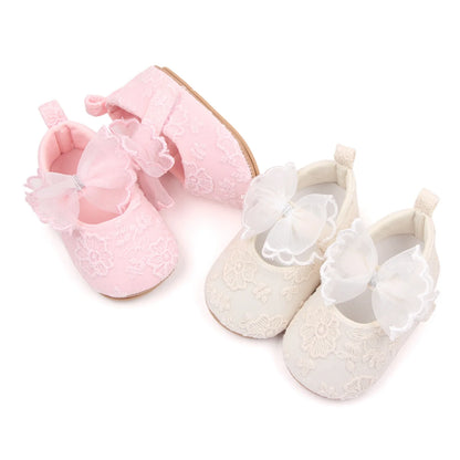 Baby Girls Bow Flower Soft Sole Princess Shoes | Non-Slip First Walker 0-18 Months