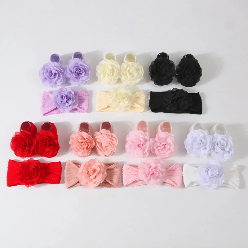 Baby Girl Flower Socks & Headband Set | Soft Knitted 2-Piece 0-12 Months