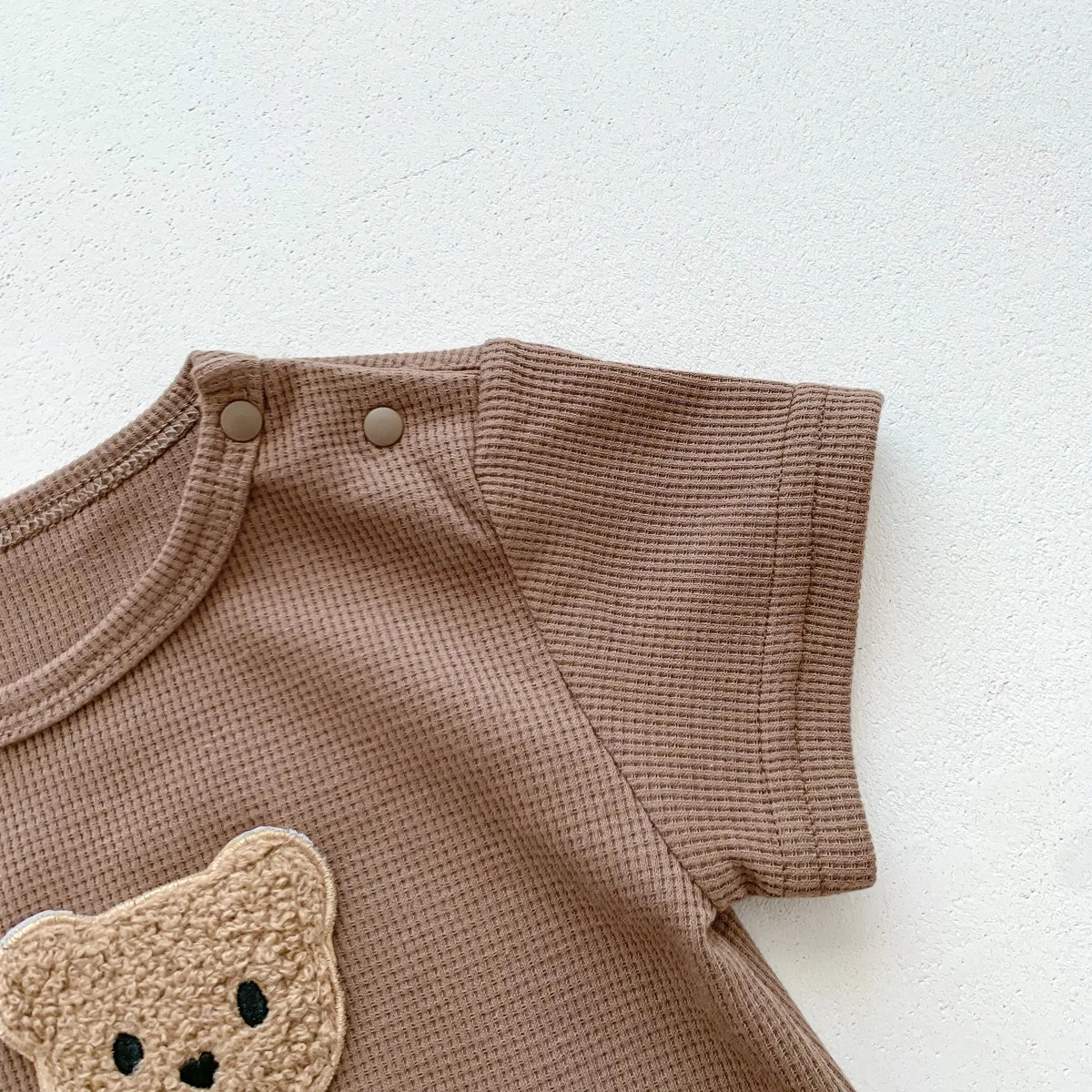 Baby Waffle Bear Romper & Hat Set | Short Sleeve Newborn Jumpsuit 0-24 Months