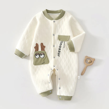 Baby Thick Cotton Jumpsuit | Three-Layer Warm Crawling Suit Autumn Winter 0-18M