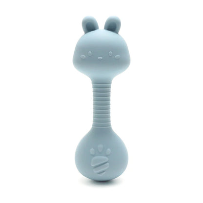 Baby Bunny Silicone Rattle Teether | Easy-Grip Dumbbell Toy for Infants