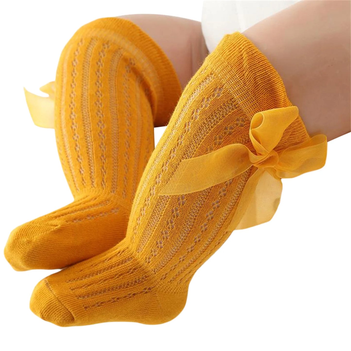 Baby Girls Over-The-Knee Bow Stockings | Breathable Cotton Socks 0-24 Months