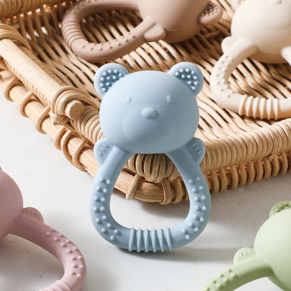 Silicone Bear Teether Rattle | Food-Grade Sensory Hand Bell for Babies 0–12 Months
