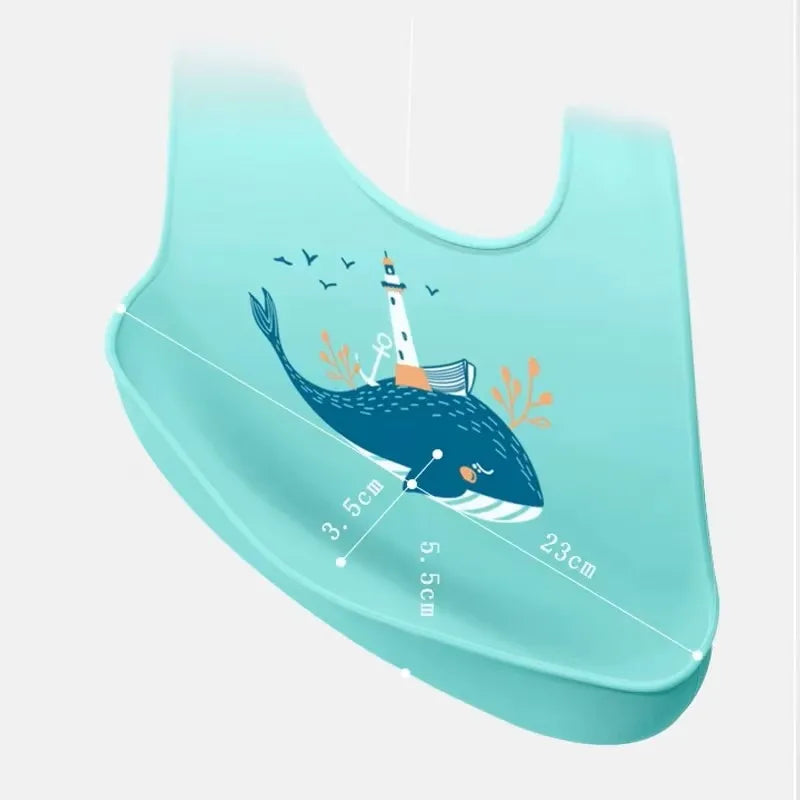 Waterproof Silicone Baby Bib | Adjustable Cute Printed Design, BPA-Free Leak-Proof Feeding Bib