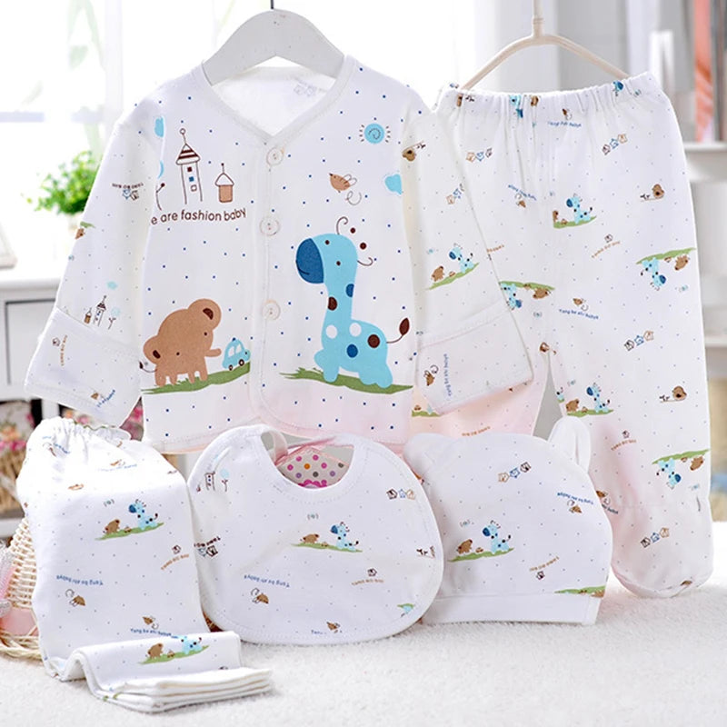 5-Piece Newborn Baby Clothing Set | Cartoon Cotton Tops & Pants 0-3 Months