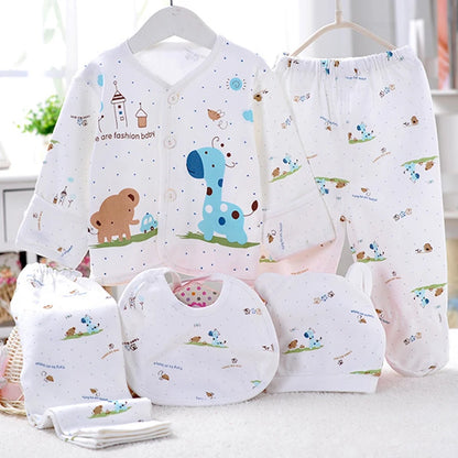 5-Piece Newborn Baby Clothing Set | Cartoon Cotton Tops & Pants 0-3 Months
