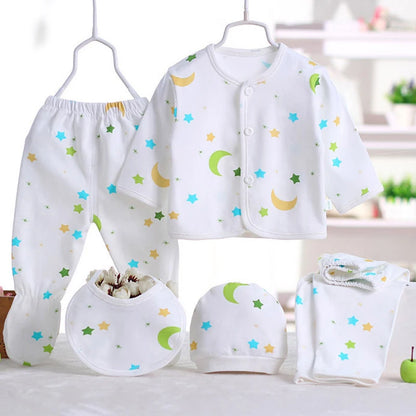 5-Piece Newborn Baby Clothing Set | Cartoon Cotton Tops & Pants 0-3 Months