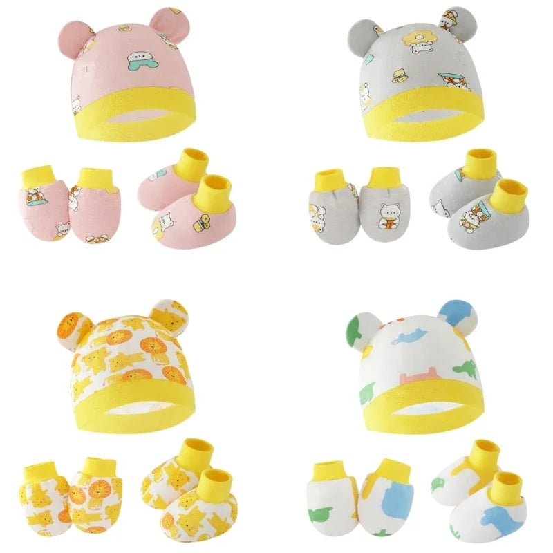 Baby Hat, Anti-Scratch Gloves & Socks Set | Newborn Essentials 0-6 Months