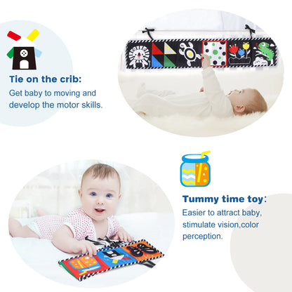 High Contrast Sensory Cloth Book for Babies | Black & White Montessori Newborn Toy