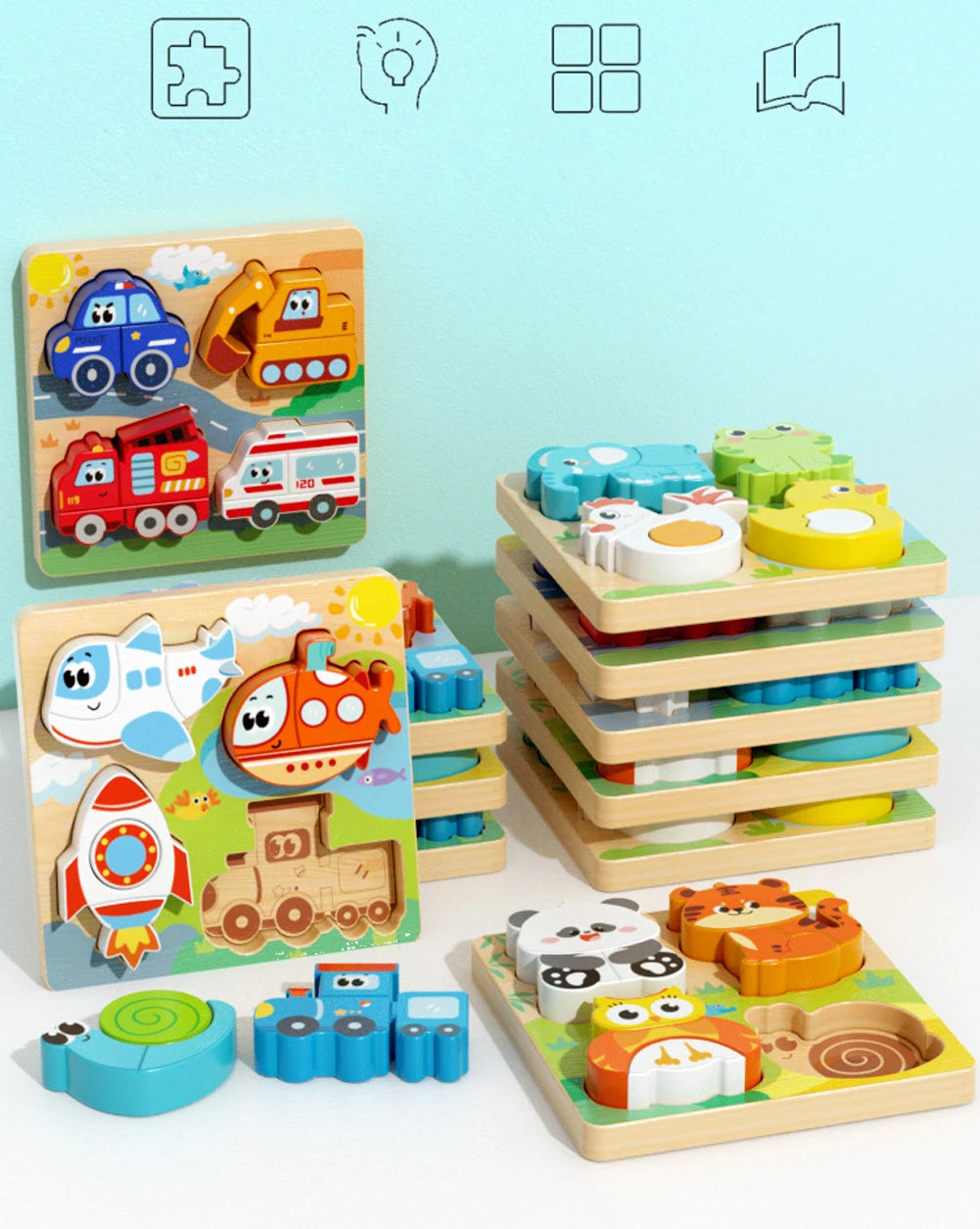 4-in-1 Wooden Animal Puzzle | Early Learning Jigsaw for Toddlers 1–3 Years