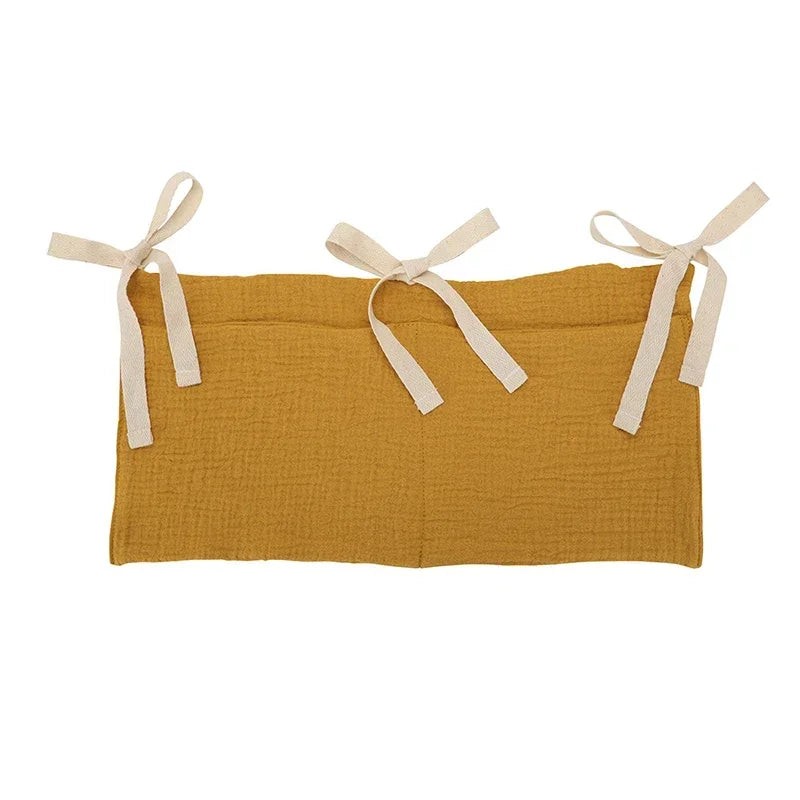 Baby Crib Storage Bag | Cotton Double Pouch Bed Organiser for Nappies, Toys & Essentials