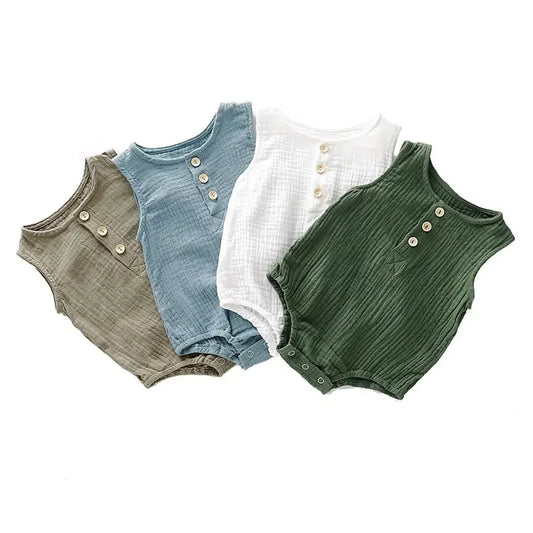 Baby Muslin Sleeveless Romper | Unisex Summer Newborn Bodysuit 0-18 Months