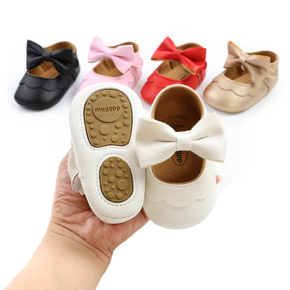 Baby Girls Bow Knot Soft Sole Princess Shoes | First Walker Flat Shoes 0-18 Months