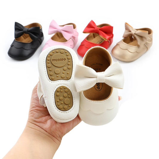Baby Girls Bow Knot Soft Sole Princess Shoes | First Walker Flat Shoes 0-18 Months