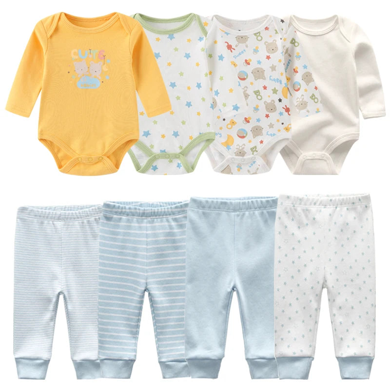 6-Piece Cotton Bodysuit & Pants Baby Set | Long Sleeve Cartoon Print 0-12M