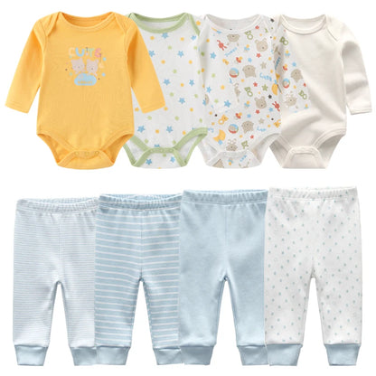 6-Piece Cotton Bodysuit & Pants Baby Set | Long Sleeve Cartoon Print 0-12M