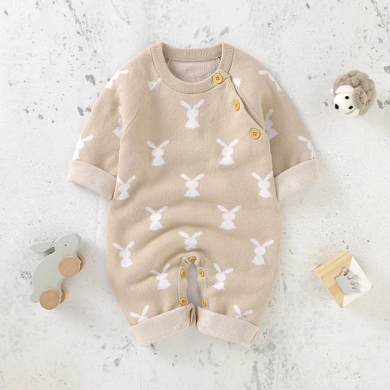 Baby Easter Rabbit Knit Romper — Long Sleeve Cotton Unisex