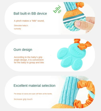 Baby Animal Rattle Toy | Soft Squeaky Crinkle Sensory Toy for Toddlers