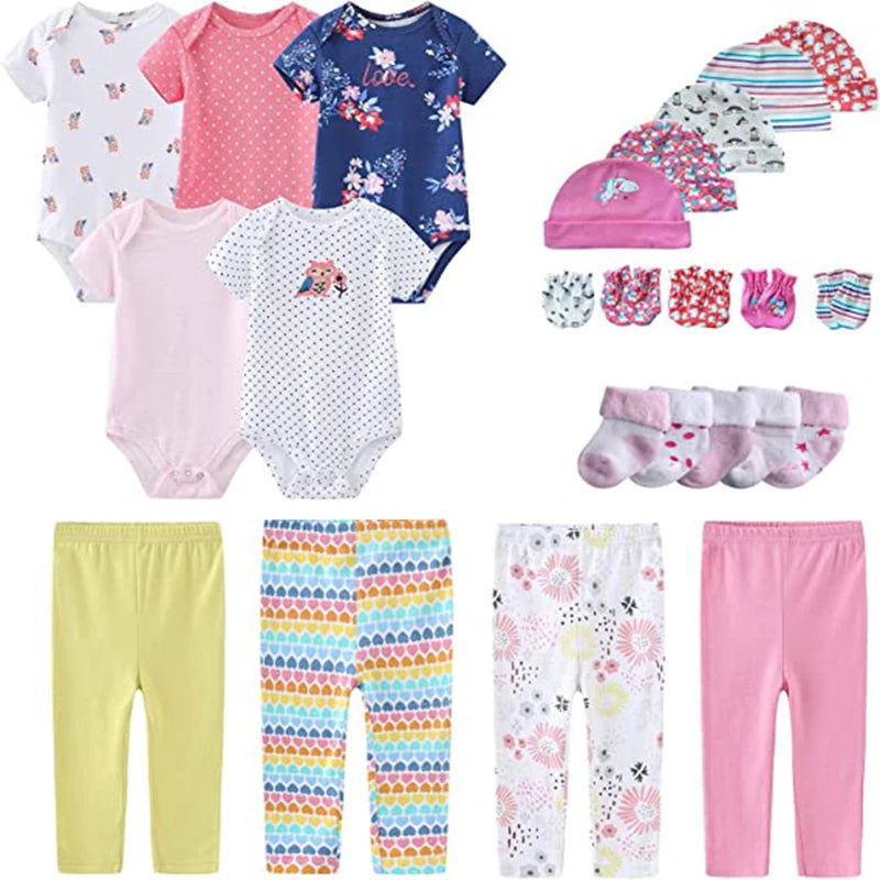 Newborn Baby 5-Piece Gift Set | Bodysuit, Pants, Gloves, Hat & Socks 0-12M