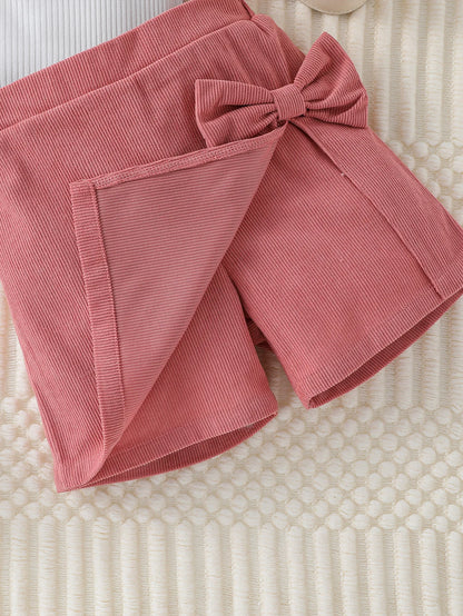 Girls Heart Puff Sleeve Top & Bow Shorts Set
