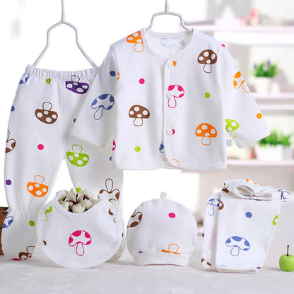 5-Piece Newborn Baby Clothing Set | Cartoon Cotton Tops & Pants 0-3 Months